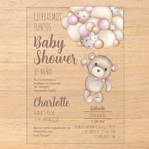 Acrylic Teddy Bear Baby Shower Spanisch Acryleinladungen