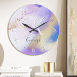 Acrylic Wall Clock Große Wanduhr<br><div class="desc">Easily personalize this glamorous style abstract lilac watercolor paint and faux gold spray background with your custom details.</div>