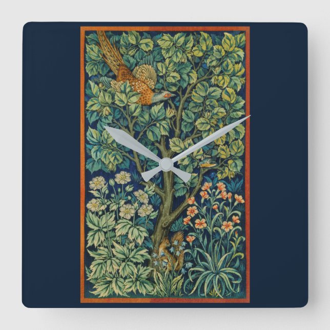 ACRYLIC WALLCLOCK : WILLIAM MORRIS : PHEASANT QUADRATISCHE WANDUHR (Vorderseite)