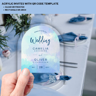ACRYLIC WEDD Beachy Sjy BLAUE Green QR Code UAWG Acryleinladungen