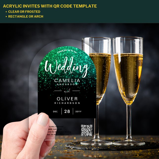 ACRYLIC WEDD Green Glitzer QR Code UAWG Website Acryleinladungen (Von Creator hochgeladen)