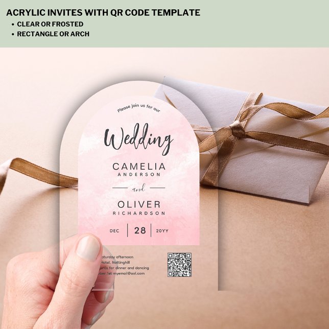 ACRYLIC WEDD Pink Ombre Gray QR UAWG Acryleinladungen (Von Creator hochgeladen)