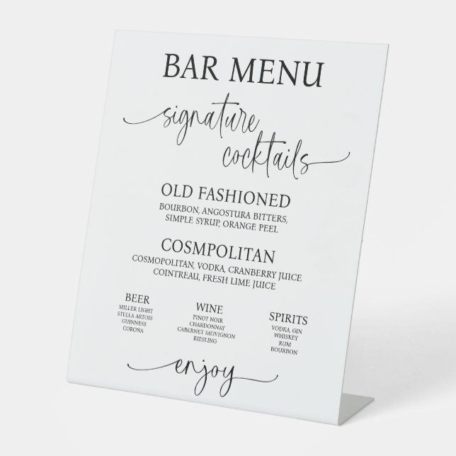 Acrylic Wedding Bar Menu Sign Sockelschild (Vorderseite)