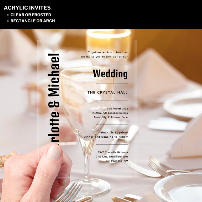 ACRYLIC Wedding lädt BLACK TEXT Bold modern ein Acryleinladungen (Von Creator hochgeladen)