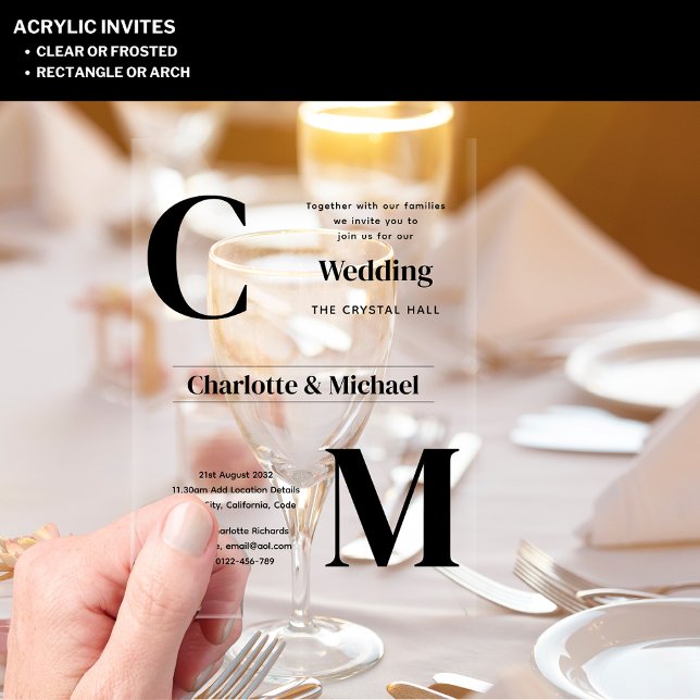 ACRYLIC Wedding lädt den BLACK TEXT Fett Initialen Acryleinladungen (Von Creator hochgeladen)