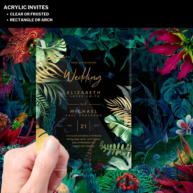 ACRYLIC Wedding lädt Tropical Gold Leaf Beach ein Acryleinladungen (Von Creator hochgeladen)