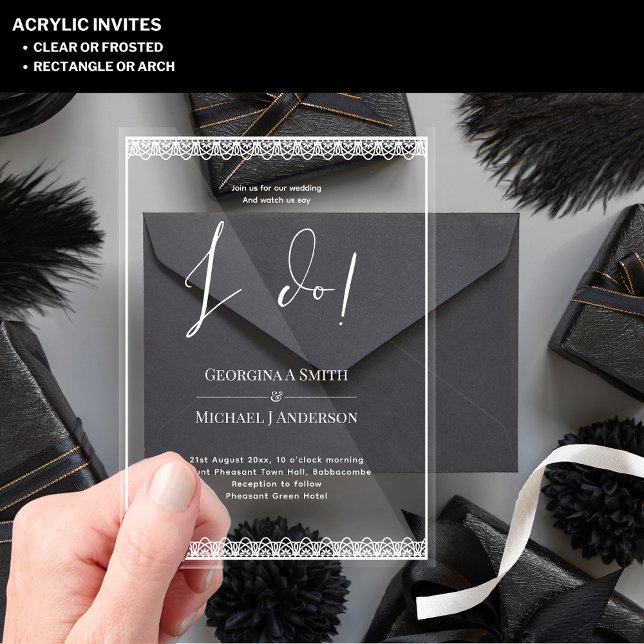 ACRYLIC Wedding lädt WHITE TEXT Lace Modern ein Acryleinladungen (Von Creator hochgeladen)