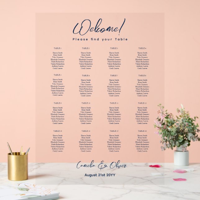 ACRYLIC WEDDING SITZTISCH CHART 16 Table Navy Acrylschild (Hochzeit)