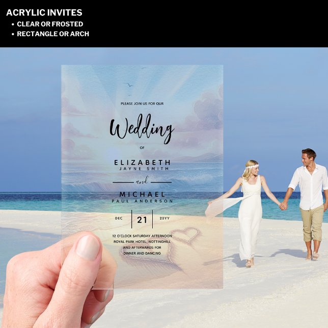 ACRYLIC Wedite Invite Tropical Beach Sunset Ocean Acryleinladungen (Von Creator hochgeladen)