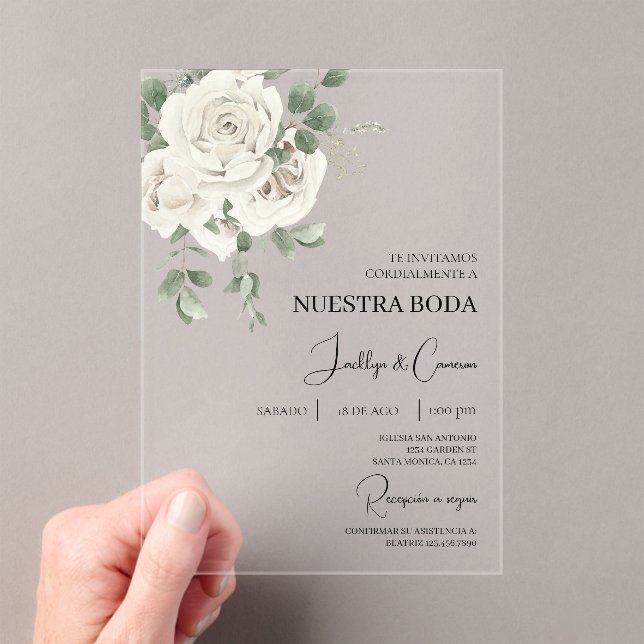 Acrylique Blanc Floral Faire-part de mariage espag (In situ (ordinateur de poche))