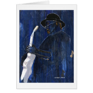 Acrylique de peinture bleu de joueur de guitare de