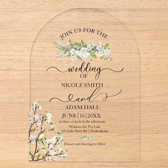 Acrylique Mariage Verdure Et Fleurs Invitation (Recto)