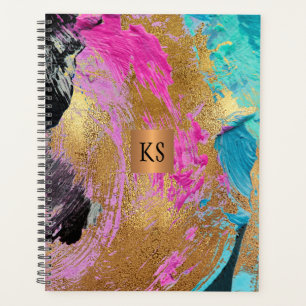 Acrylique peinture abstraite cuivre or monogrammed