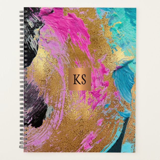 Acrylique peinture abstraite cuivre or monogrammed (Devant)