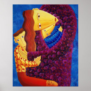 Acrylmalerei von Mutter und Söhnen Familienkunst D Poster