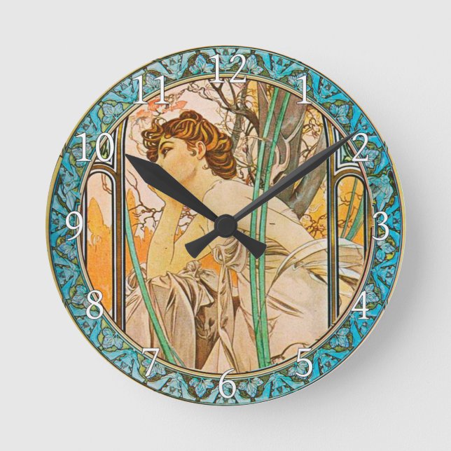 Acrylmauer Jugendstil Alphonse Mucha 21 Runde Wanduhr (Vorderseite)