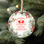 Acrylschmuck Ornament<br><div class="desc">Die Magie des ersten Weihnachtsgeschehens deines Babys mit einem Sake erstrahlen lassen, der den Baum noch Jahre lang schmücken wird. Unser Foto Elegant Floral Baby's First Christmas Ornament ist eine schöne Mischung aus Eleganz und Sentimentalität, perfekt um diesen besonderen Meilenstein zu feiern. Elegantes Blumendesign: Intrikierte, handgezeichnet Blumenmotive umrahmen das Foto...</div>