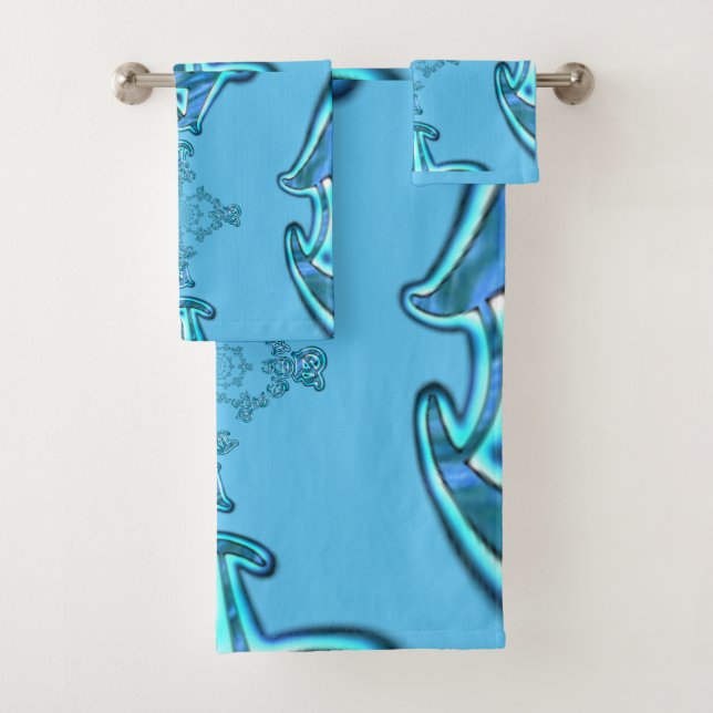 Action Cyan Aquamarine Abstrakte Graffiti Art Prin Badhandtuch Set (Insitu)