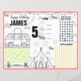 Activité de camping et feuille de coloriage et set