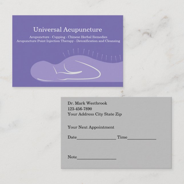 Acupuncture Cartes de rendez-vous en médecine chin (Devant / Derrière)