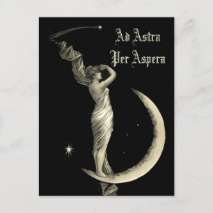 Ad Astra Frau auf Halbmond-Druck Postkarte