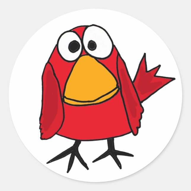 AD-Funny Sad Kardinal Bird Cartoon Runder Aufkleber (Vorderseite)