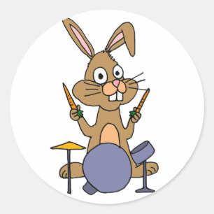 AD - Phantastische Bunny Rabbit Playing Drums Runder Aufkleber