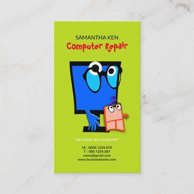 Adable Mouse Niedlich Blue PC Repair Business Card Visitenkarte (Vorderseite)
