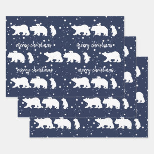Adable Polar Bären Familie Weihnachten Blau Geschenkpapier Set