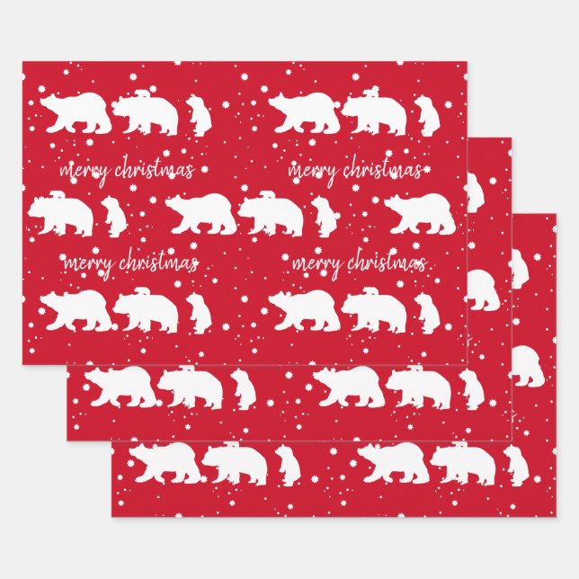 Adable Polar Bären Familie Weihnachten Rot Geschenkpapier Set (Set)
