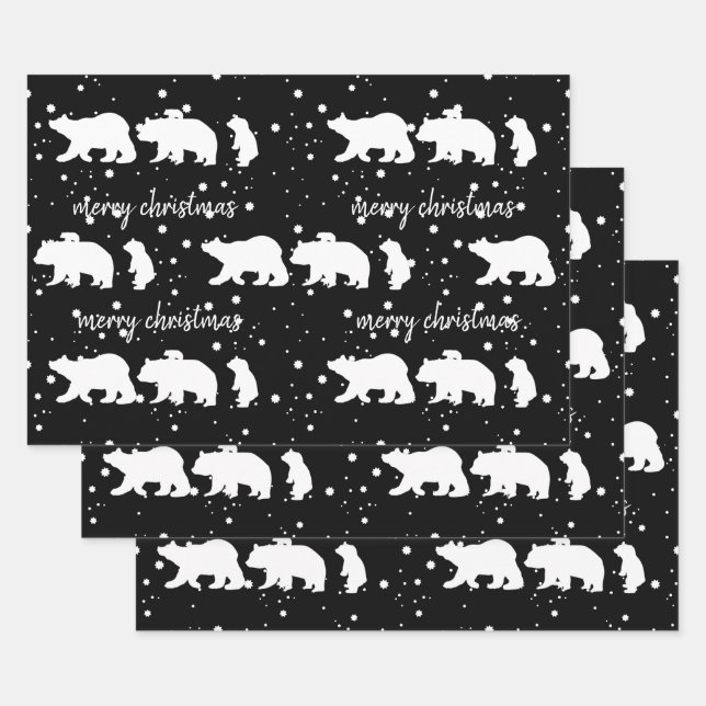 Adable Polar Bären Familie Weihnachten Schwarz Geschenkpapier Set (Set)