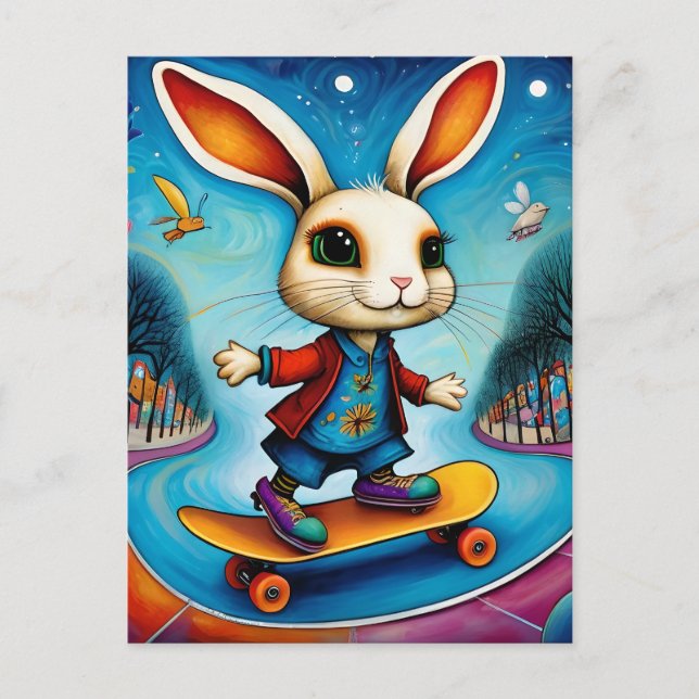 Adable Skateboarding Rabbit Postkarte (Vorderseite)