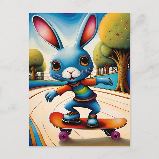 Adable Skateboarding Rabbit Postkarte (Vorderseite)