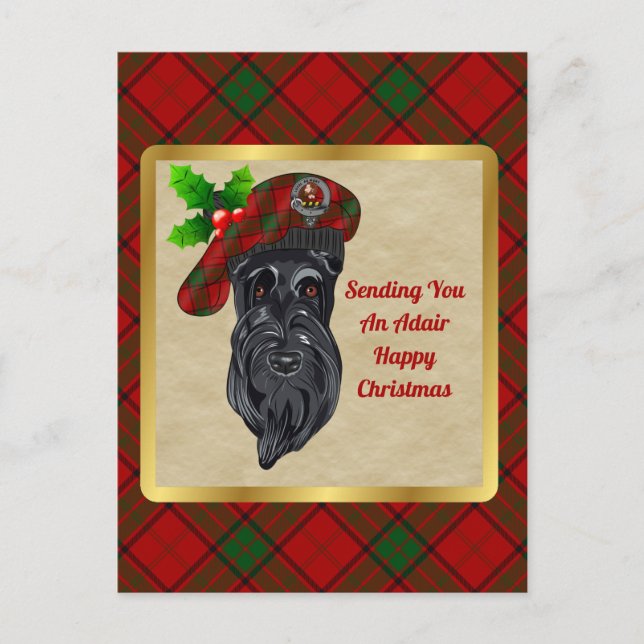 Adair Clan Abzeichen & Tartan Weihnachten Postkarte (Vorderseite)
