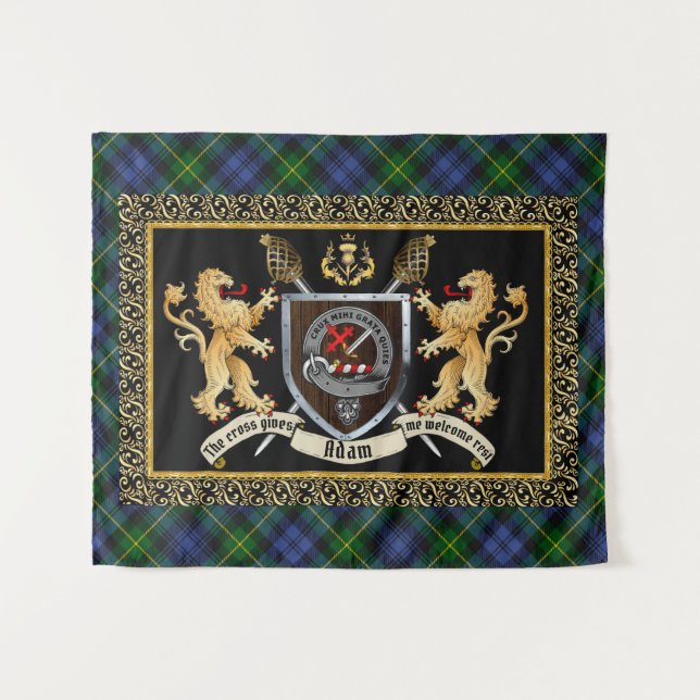Adam Clan Abzeichen & Motto mit Löwen Wandteppich (Vorderseite (Horizontal))