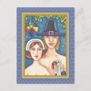ADAM & EVE PILGRIMS, BIBLICAL WHIMSY ERNTEDANK POSTKARTE