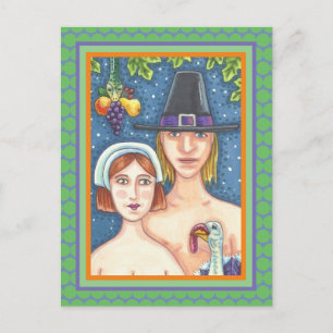 ADAM & EVE PILGRIMS, BIBLICAL WHIMSY ERNTEDANK POSTKARTE
