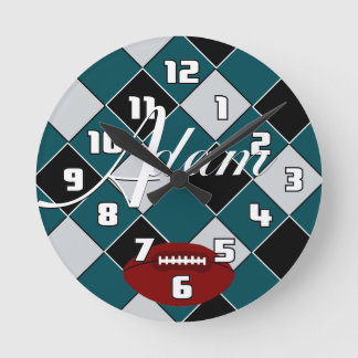 Adam Football Green Black Silver Checklock Runde Wanduhr