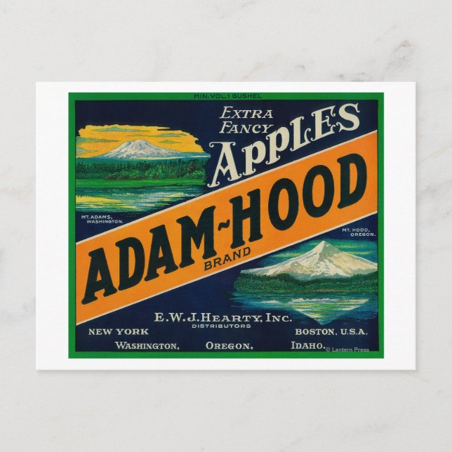 Adam-Hood Apple Crate LabelHood River, OR Postkarte (Vorderseite)