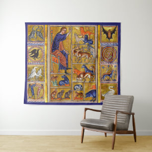 ADAM NAMING TIERE, MEDIEVAL BESTIARY, HÄNDER,LIONE WANDTEPPICH