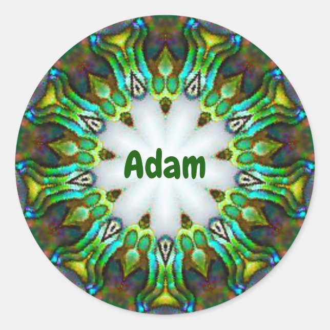 ADAM ~ Personalisierte Paua Muschel Fraktal ~ Runder Aufkleber (Vorderseite)