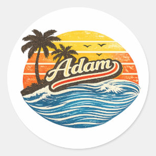 Adam Retro Sonnenuntergang Namensdesign Runder Aufkleber