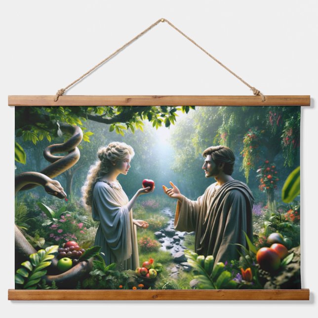 Adam und Eva im Garten von Eden Wandteppich Mit Holzrahmen (Vorne)