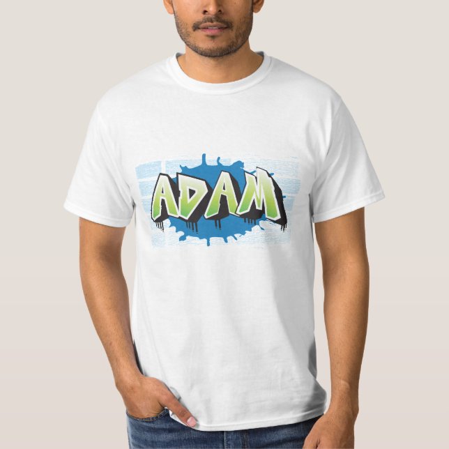 Adam Your Name Graffiti Brick Wall Stylized T-Shirt (Vorderseite)