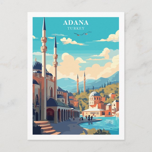 Adana, Türkei Retro Illustration Postkarte (Vorderseite)