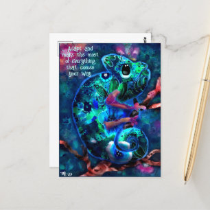 'Adapt' Whimsical Chameleon Inspiration Aquamarin Postkarte