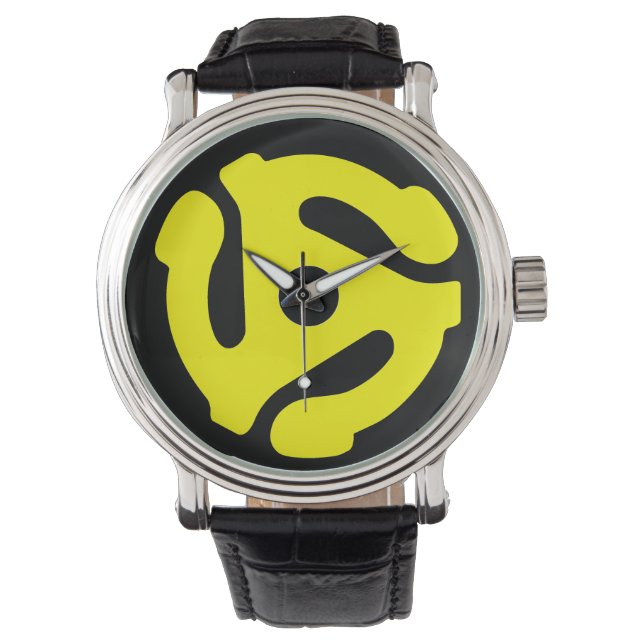 Adapteruhr mit 45 U/min (gelb auf schwarz) Armbanduhr (Vorderseite)