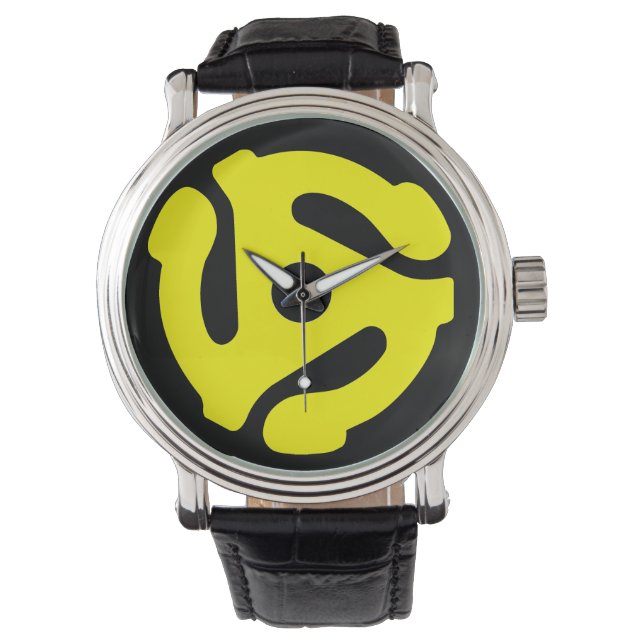 Adapteruhr mit 45 U/min (gelb auf schwarz) Armbanduhr (Vorderseite)