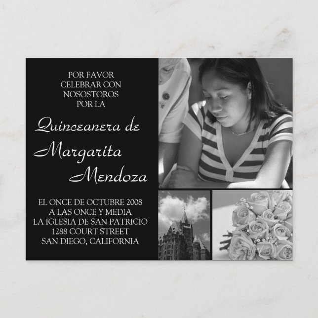 Adaptierbare Quinceanera-Einladung Tarjeta Einladungspostkarte (Vorderseite)