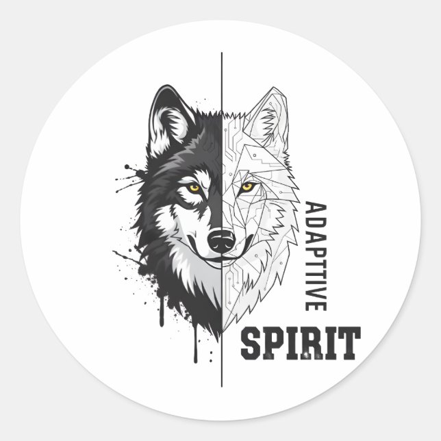 Adaptive Spirit Wolf Round Sticker (Vorderseite)